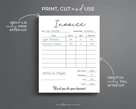 Buy Printable Invoice. 4 per Page Invoice Form. Simple Invoice. Small ...