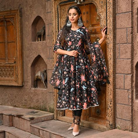 Flora Black kurta suit set – The Anarkali Shop