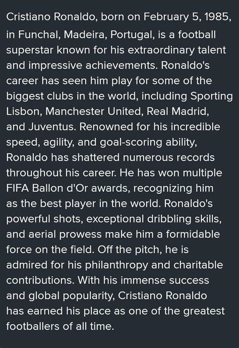 Write a factual description of a sports star in about 100 to 120 words ...