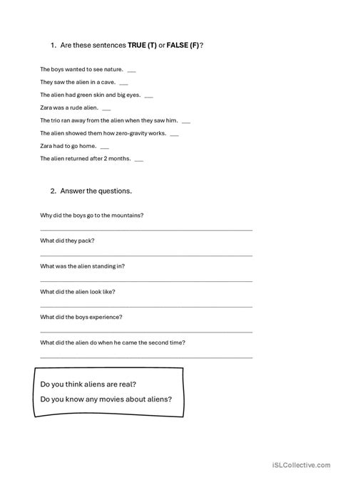 Alien Reading Worksheet 的图像结果