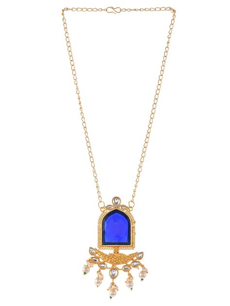 Buy Blue Stone Kundan Big Pendant Gold Plated Necklaces for Women ...