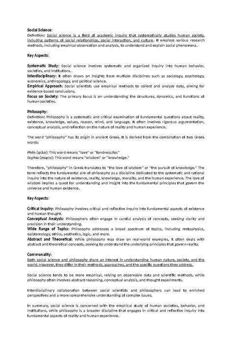 Social Science and Philosophy 1 - Social Science: Definition: Social ...