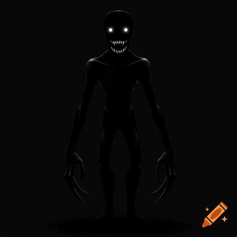 Tall, slender black creature with glowing white eyes and sharp teeth ...