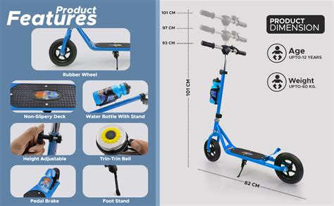 Dash 2 Wheel Power Ranger Scooter with Sipper, Bell, Side Stand and ...