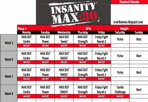 Insanity Max 30 Calendar