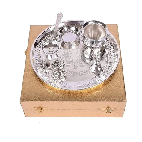 TECHZAGE Pooja Thali Set of 7 Pcs, Pooja Plate with Agarbatti Holder ...