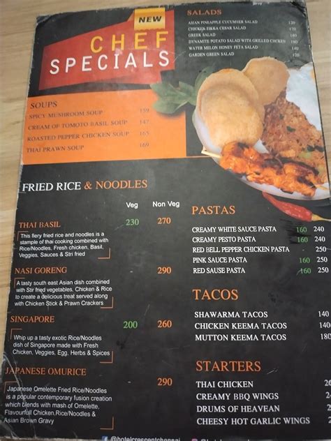 Menu at Hotel Crescent, Annanagar, Chennai