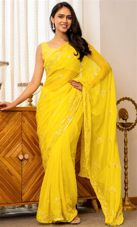 Golden Marigold Shimmer Saree – House Of Jamoti