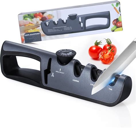 Alyvisun Kitchen Knife Sharpener, Manual 4 in 1, Ergonomic Handle, Non ...