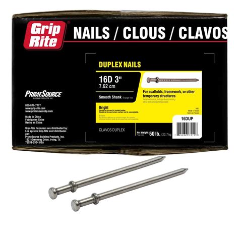 Grip-Rite 16DUP 16D Duplex Nail with Brite Shank, Double-Head, 50 ...