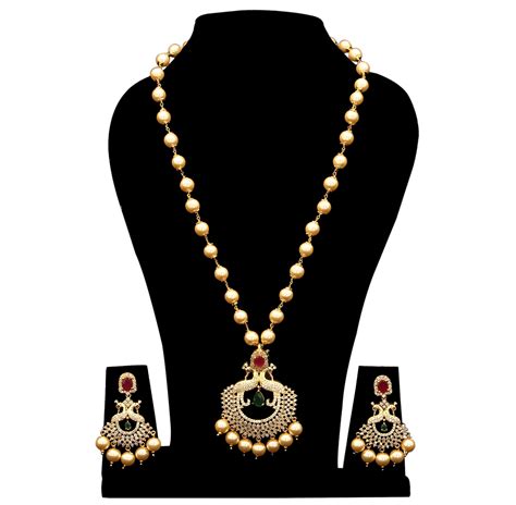 Shop Micro Gold Plated Peacock Pendant Pearl Necklace Set Online ...