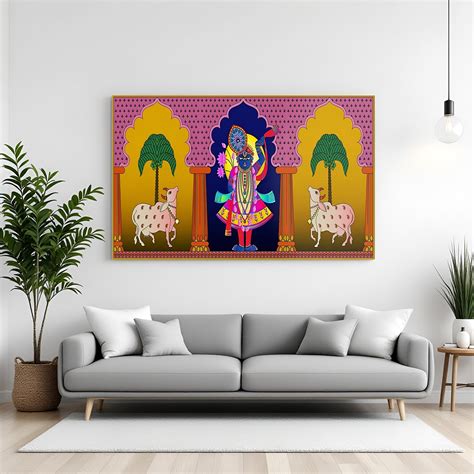 Shrinathji Pichwai with Cows – Indian Canvas Art for Divine Decor ...