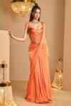Buy Orange Net, Satin Beads Sweetheart Neck Designer Pre-draped Saree ...