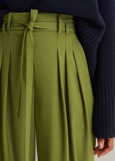 High-Waisted Multi Pleat Pant + Belt Bright Olive Mouliné | Pants women ...