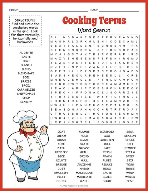 Cooking Terms Word Search