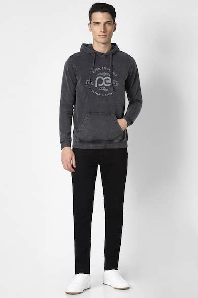 Buy Men Grey Print Hooded Neck Sweatshirt Online - 952103 | Peter England