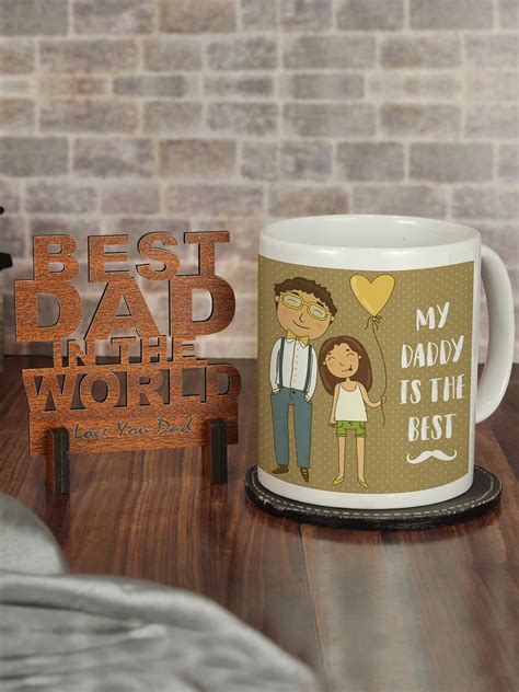 Buy | Fathers Day Special Combo Printed Coffee Mug with Engraved Wooden ...