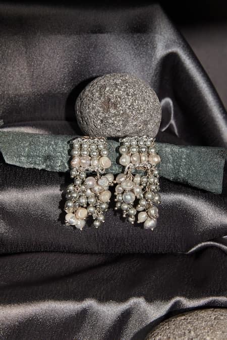 Buy Grey Mother Of Pearls Fenella Embellished Earrings by House of D ...