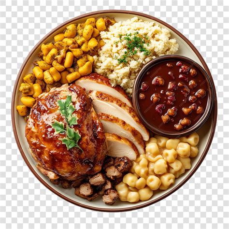 Thanksgiving Dinner Plate with Turkey and Sides isolated on a ...