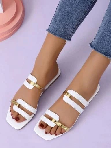 Buy Shoetopia Statement White & Golden Slip-On Flats For Women & Girls ...