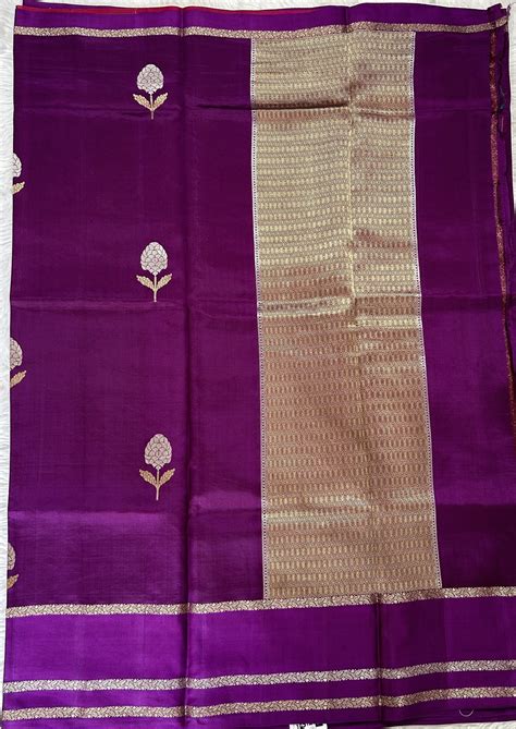 Raw Mango or Pooniya Silk Saree Brinjal Color With a Zari Gap Border ...
