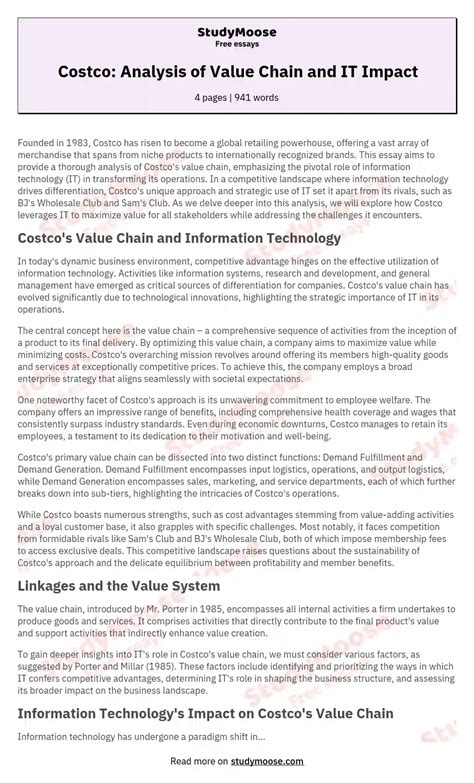 Costco: Analysis of Value Chain and IT Impact Free Essay Example