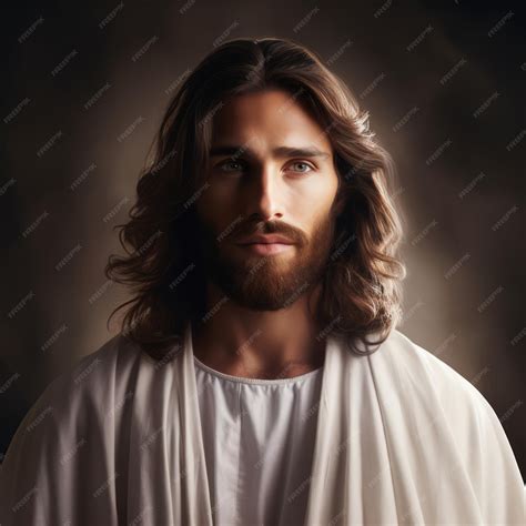 Premium AI Image | portrait of jesus with long hair and beard