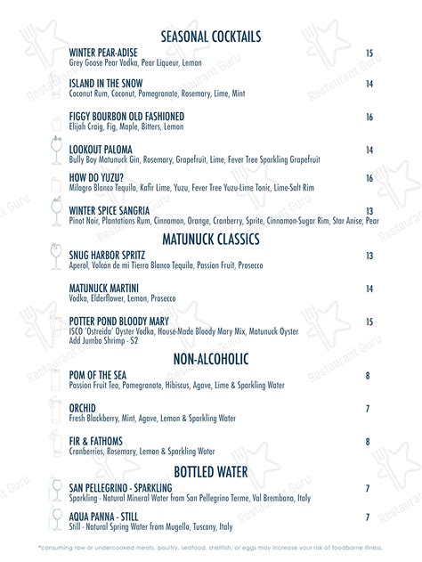 Menu at Matunuck Oyster Bar, South Kingstown, 629 Succotash Rd