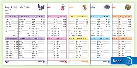 Stage 5 Basic Facts Practice Tests (teacher made) - Twinkl