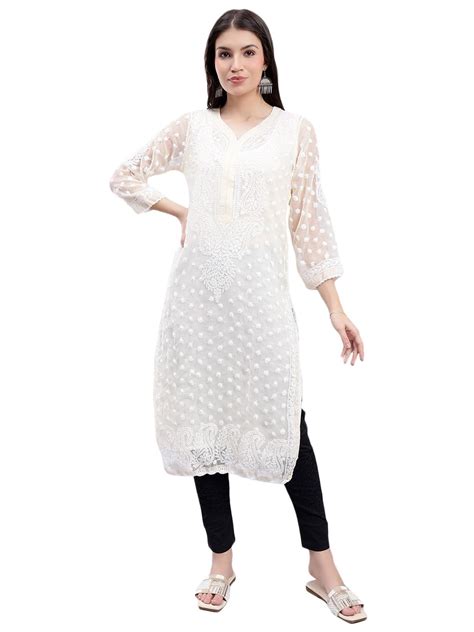 Seva Chikan Hand Embroidered Lucknowi Chikankari Regular Fit Beige ...