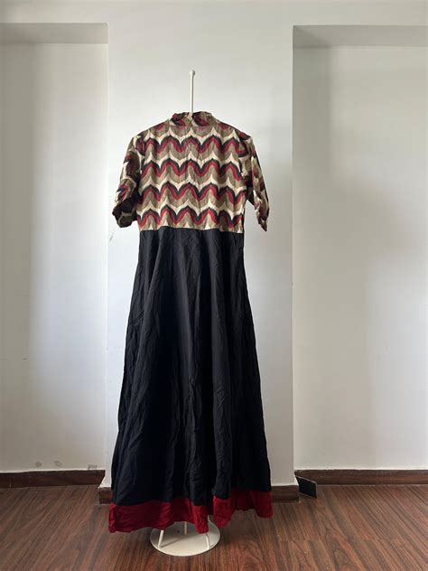 Printed Yoke Anarkali Dress with Red Border – Silai Studio
