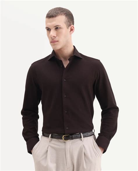 Rare Rabbit Men's Venziya-25 Dark Maroon Cotton Fabric Spread Collar R