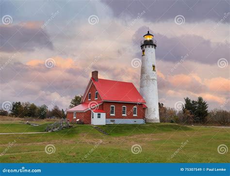 The Tawas Point Lighthouse on Lake Huron Stock Image - Image of ...