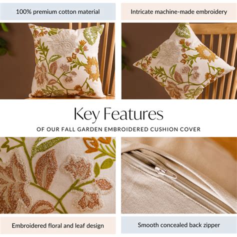 Fall Garden Embroidered Cushion Cover 40x40 cm Online - Premium Cushion ...