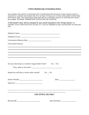 Fillable Online coogaquatics COOGS Membership Termination Notice ...