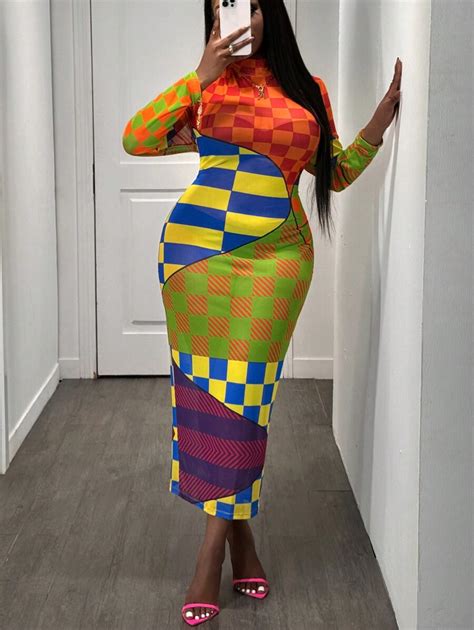 SHEIN Slayr Nouvelle robe moulante en maille transparente à col montant ...