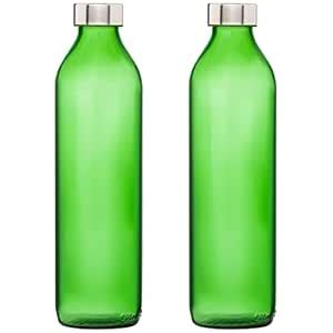 SAND DUNE Set of 2, 800 ml Each Green Glass water bottle, with Leak ...