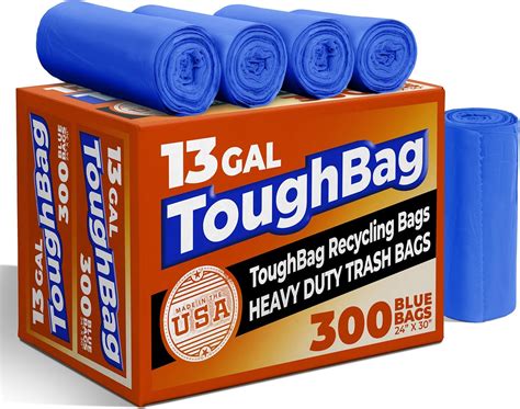 Amazon.com: ToughBag 13 Gallon Recycling Bags, Blue Trash Bags (300 ...