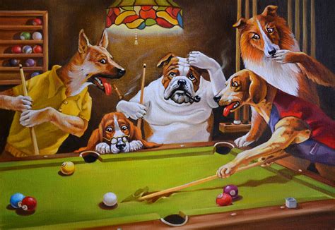 Dogs Playing Pool Poster
