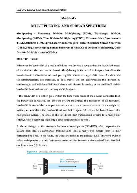 CST 372 Data Computer Communication: Multiplexing & Spread Spectrum ...