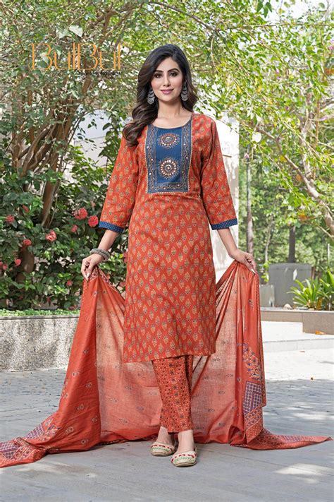 Aaliya Elegance Rust Cotton Kurta Set with Dupatta – BulBul