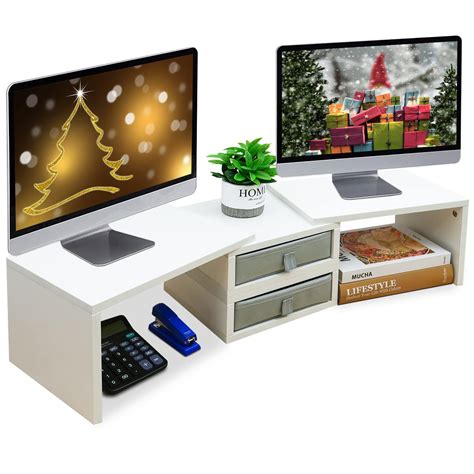 Buy TEAMIX Dual Monitor Stand Riser with 2 Drawers - White Length and ...