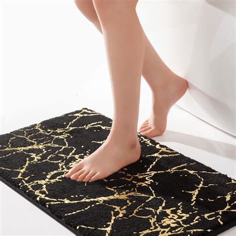 Amazon.com: Marble Bathroom Rug Black and Gold Decor Bathroom Rugs Non ...