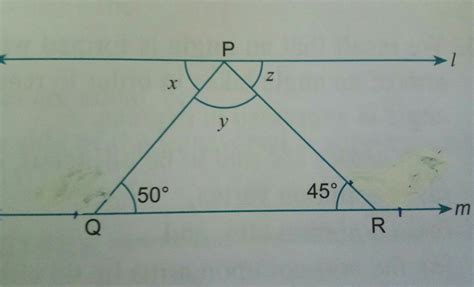 in the given figure, l parallel to m. find the values of x, y, and z ...