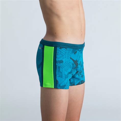 Boys’ Swimming Trunks Yokob Dark Blue / Neon Green - Decathlon