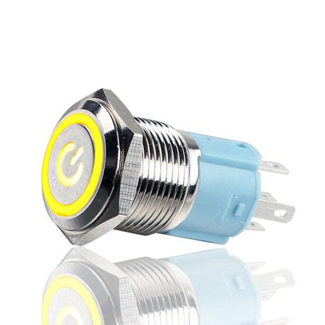 16MM metal push button switch with light toroidal power symbol LED wat ...