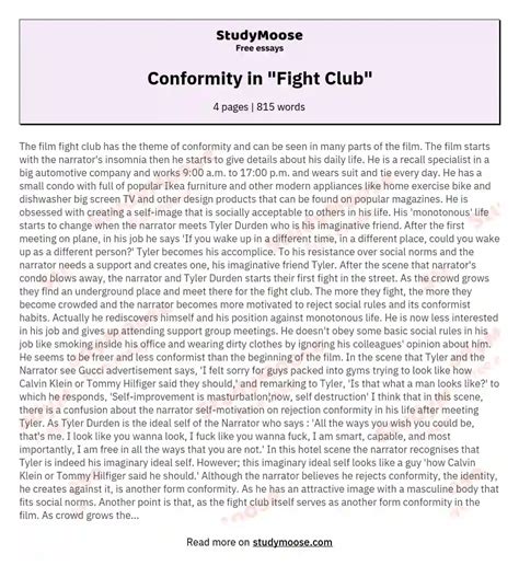 Conformity in "Fight Club" Free Essay Example
