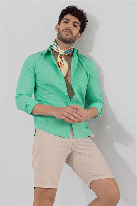 Buy Men's Sprauncy Mint Green 100% Linen Shirt Online | SNITCH