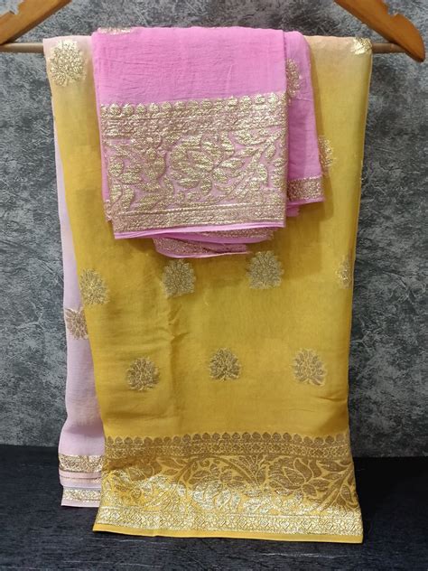 Pure Georgette Multi-Dyed Saree with Zari Weaving Buta & Border ...