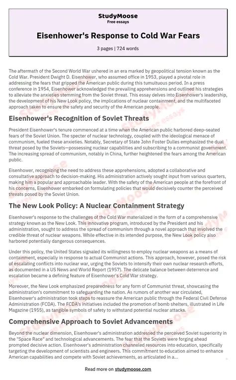 Eisenhower's Response to Cold War Fears Free Essay Example